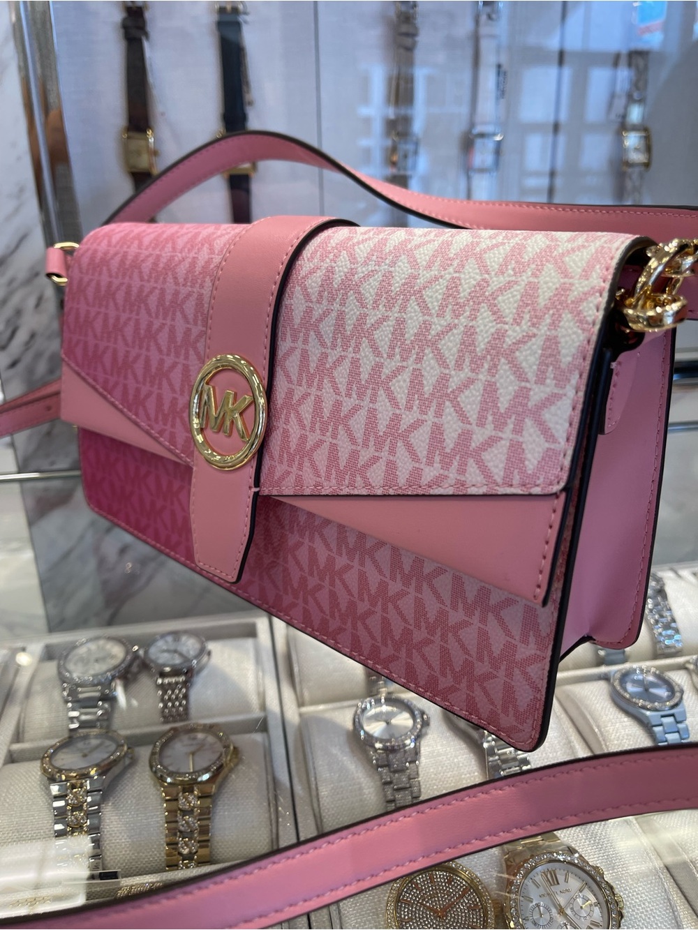 MICHAEL KORS Greenwich Medium Ombré Signature Logo Convertible Flap Shoulder Bag - Picture 11 of 16